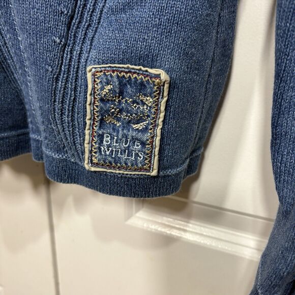 Blue Willi's Knit Denim Jacket Women XL Boho Western Zip Y2K Cottagecore Rare - Picture 2 of 8
